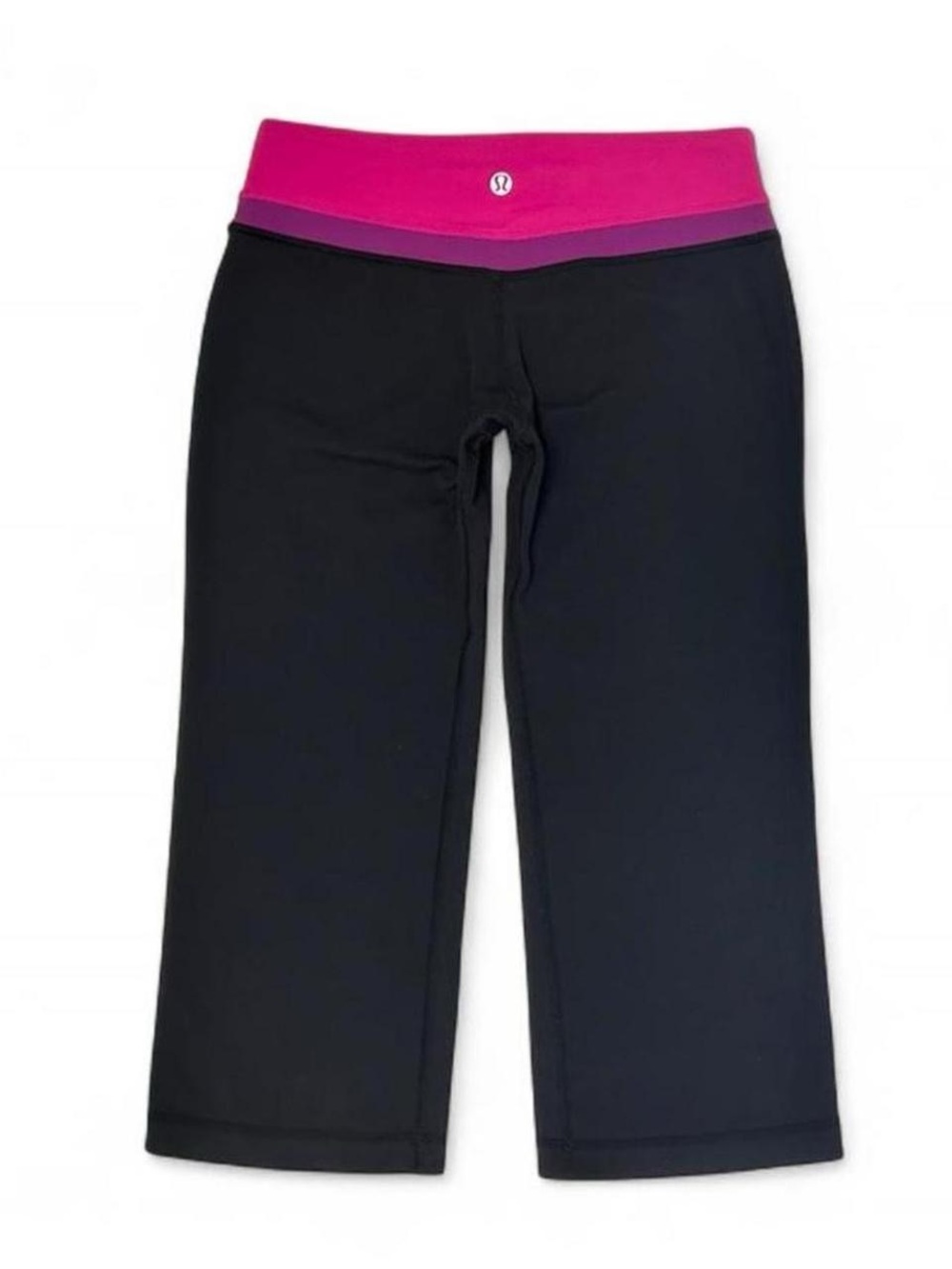 Y2K 2000s Lululemon Low Rise Capri Black Yoga Pants w/ Pink & Purple Waistband